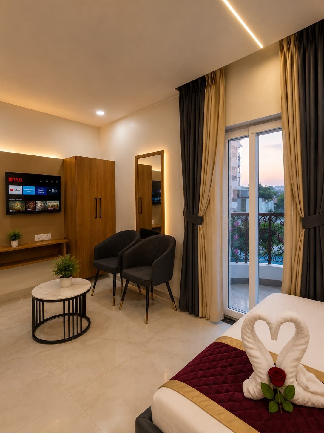 Balcony suite at dusk