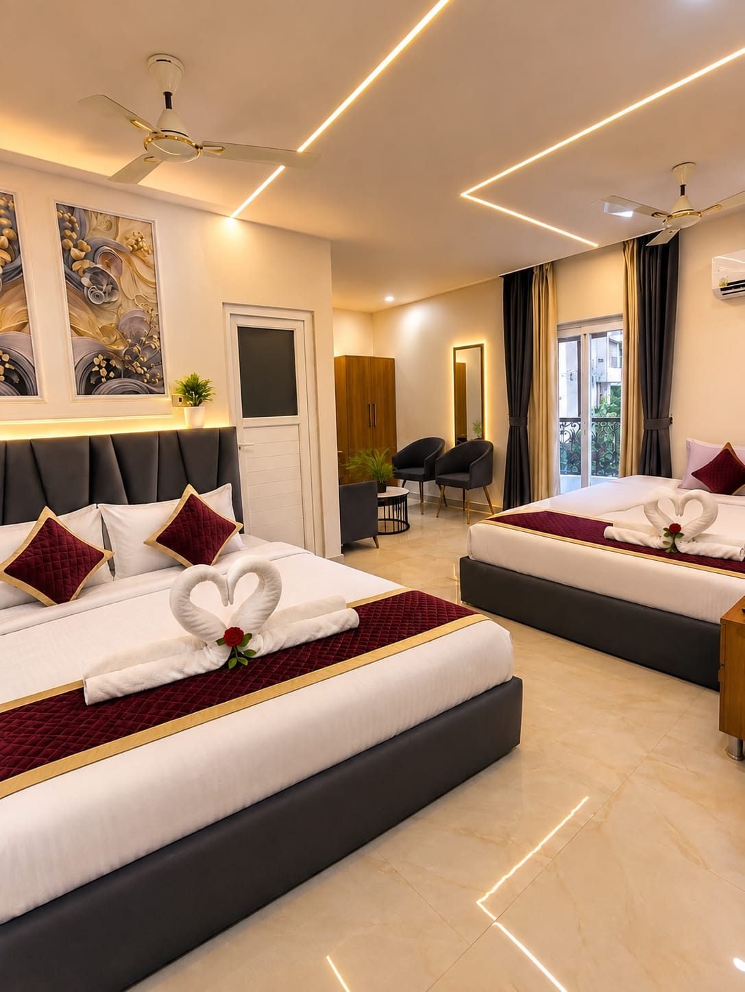 Suite with two beds and balcony